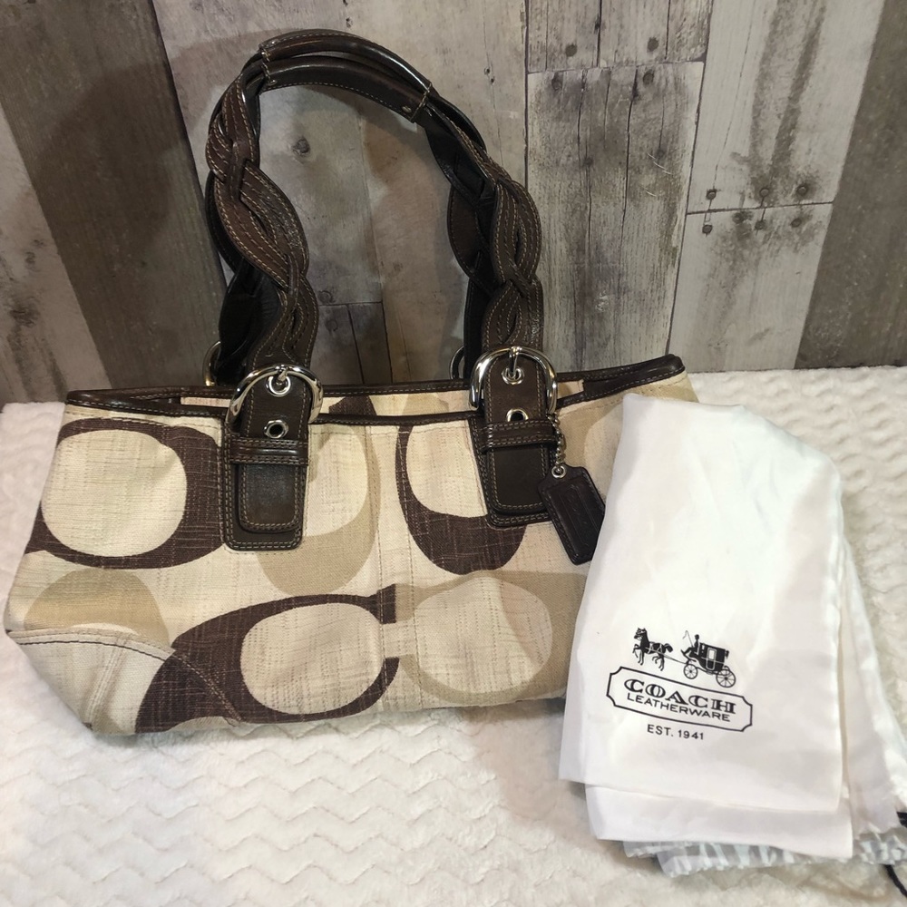 COACH tonal chocolate signature zip satchel without the dust bag.